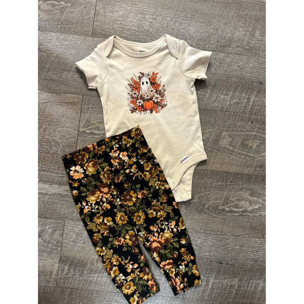 Ghost Baby Clothes Set, 6-9 Months, Ghost Floral Halloween Outfit, Fall‎ Outfit